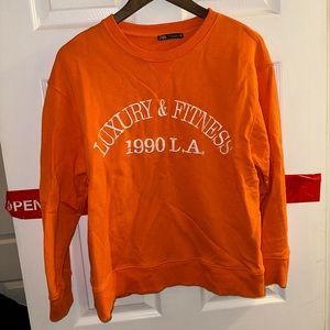 Zara Luxury & Fitness Orange Long Sleeve Crew Neck Sweatshirt Size Medium